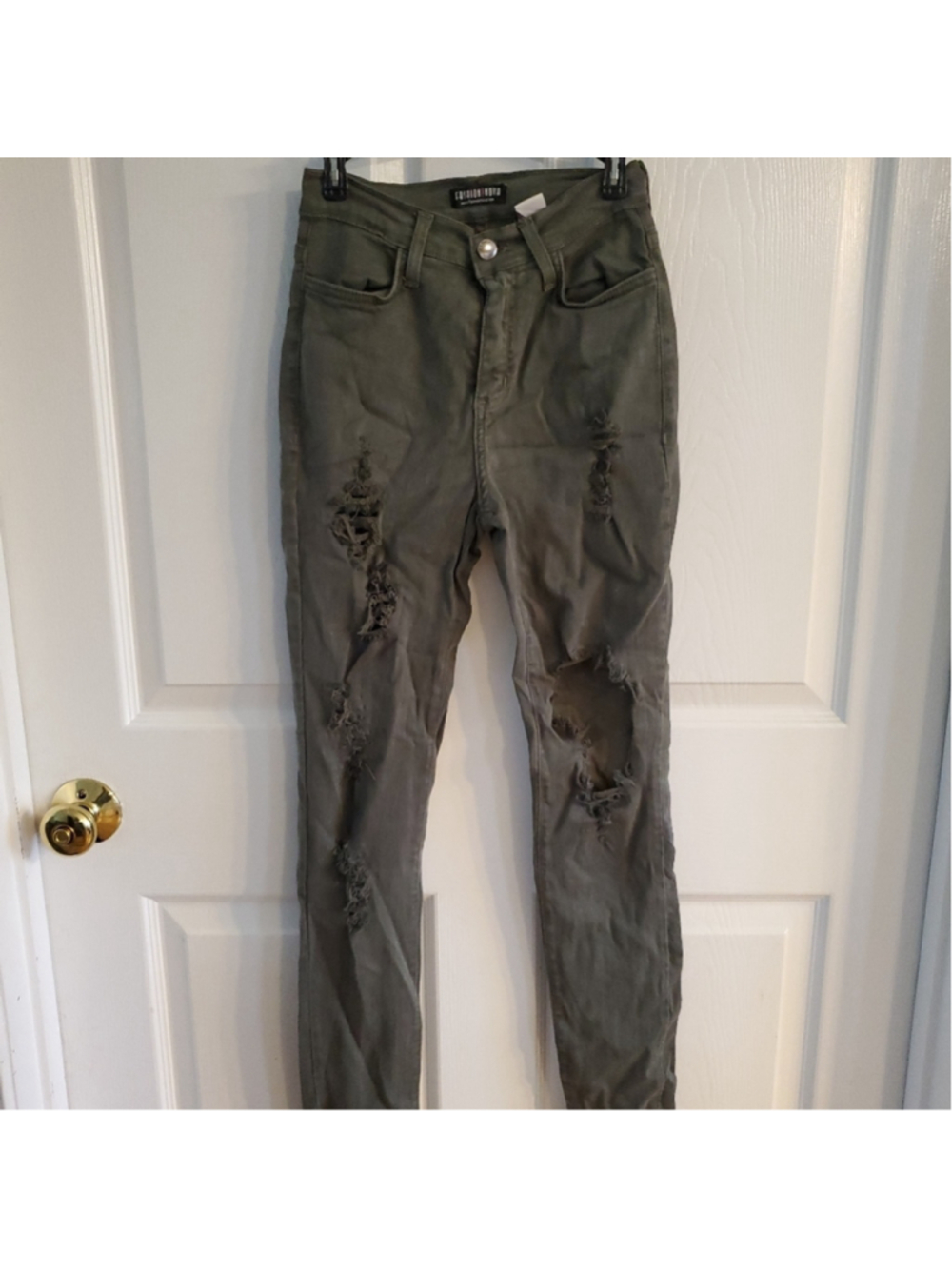 Fashion Nova Distressed Olive Jeans #68